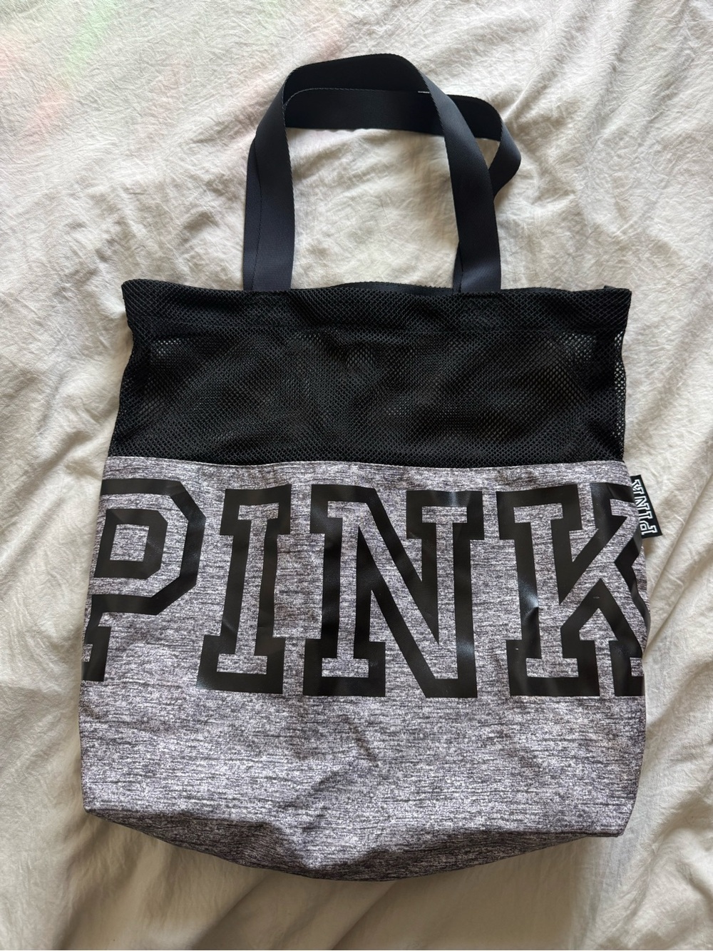 PINK Victoria's Secret Black & Heather Gray Mesh Tote